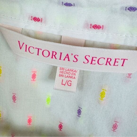 Victoria’s Secret Embroidered Neon Print Pajama Shirt White Multi Large - Picture 9 of 12